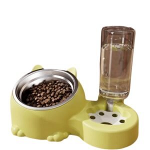 Elevated Cat Double Bowls with Automatic Water Dispenser: Anti-Overturning, Stainless Steel Design for Neck Protection