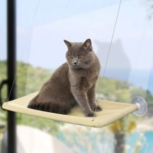 Cat Hammock, Cat Window Perch with Suction Cups, Pet Resting Seat Safety Holds Two Large Cats, Cat Window Hammock Providing All Around 360° Sunbathe for Cats