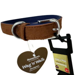 Rosewood Wag'n'Walk Large Dog Collar Rosewood Soft Touch Blue / Tan 41-51cm 20 - 24" (Soft) Blue & Faux Suede