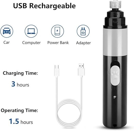 Professional Dog Nail Grinder, Electric Pet Nail Grinder Cat & Dog Nail Trimmer for Small, Medium and Large Claw Painless Care, Low Noise 2-Speed Control (Black) - Image 6