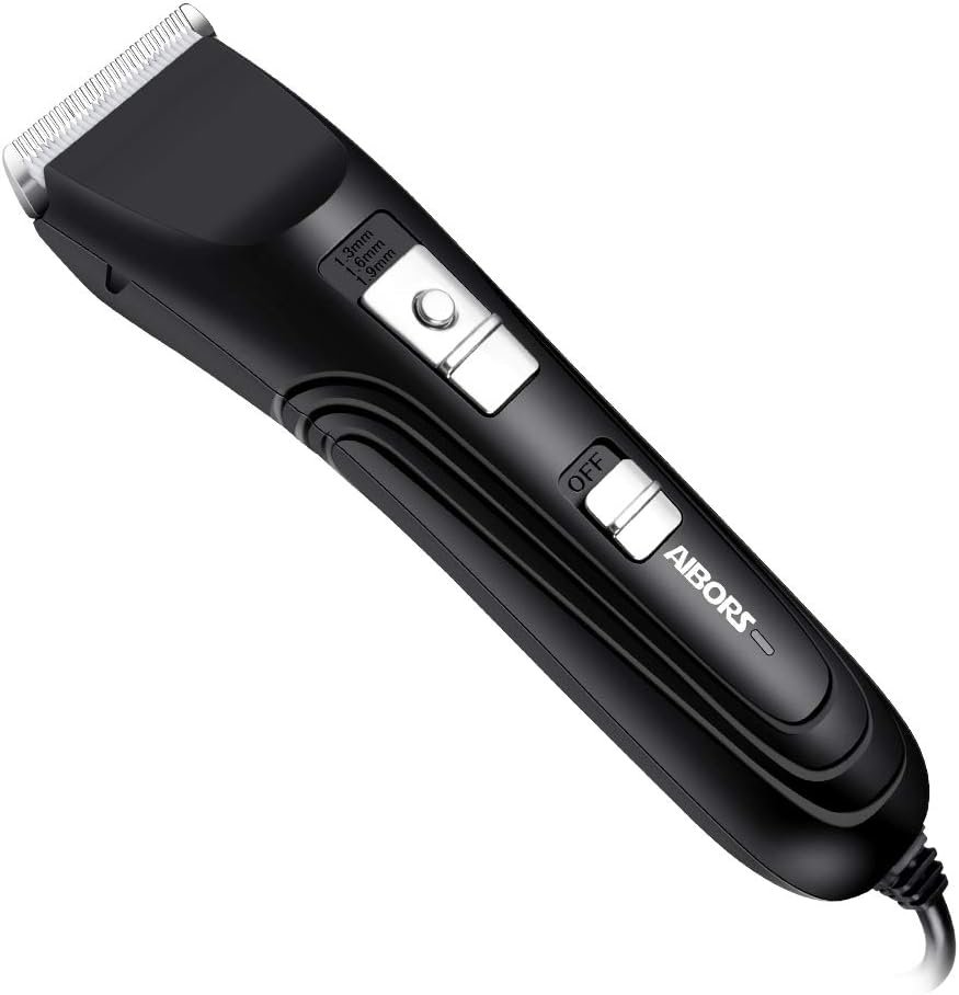 AIBORS Dog Clippers Shaver 12V High Power for Thick Heavy Coats Quiet Plug-in Pet Electric Professional Hair Grooming Clippers kit with Guard Combs Brush