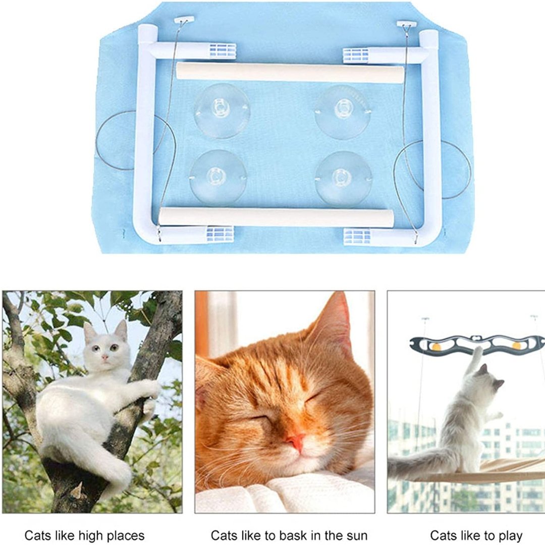 Cat Hammock, Cat Window Perch with Suction Cups, Pet Resting Seat Safety Holds Two Large Cats, Cat Window Hammock Providing All Around 360° Sunbathe for Cats - Image 6
