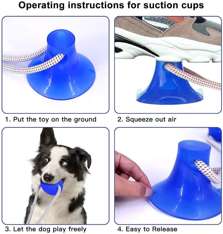 Dog Trust Suction Cup Dog Toy, Multifunction Pet Molar Bite Toy, Durable Pet Chew Bite Rope Toy, Dog Rubber Ball Toy with Suction Cup for Dental Care Teeth Cleaning Separation Anxiety (Blue) - Image 5