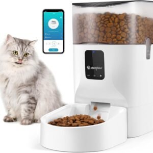 7L Automatic Cat Feeder, WiFi Enabled Smart Food Dispenser for Cats, Dogs & Small Pets with APP Control, Programmable Timer, Voice Recorder and Portion Control Up to 10 Meals per Day, White