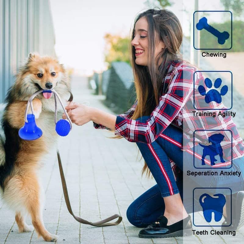 Dog Trust Suction Cup Dog Toy, Multifunction Pet Molar Bite Toy, Durable Pet Chew Bite Rope Toy, Dog Rubber Ball Toy with Suction Cup for Dental Care Teeth Cleaning Separation Anxiety (Blue) - Image 3