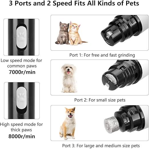 Professional Dog Nail Grinder, Electric Pet Nail Grinder Cat & Dog Nail Trimmer for Small, Medium and Large Claw Painless Care, Low Noise 2-Speed Control (Black) - Image 8