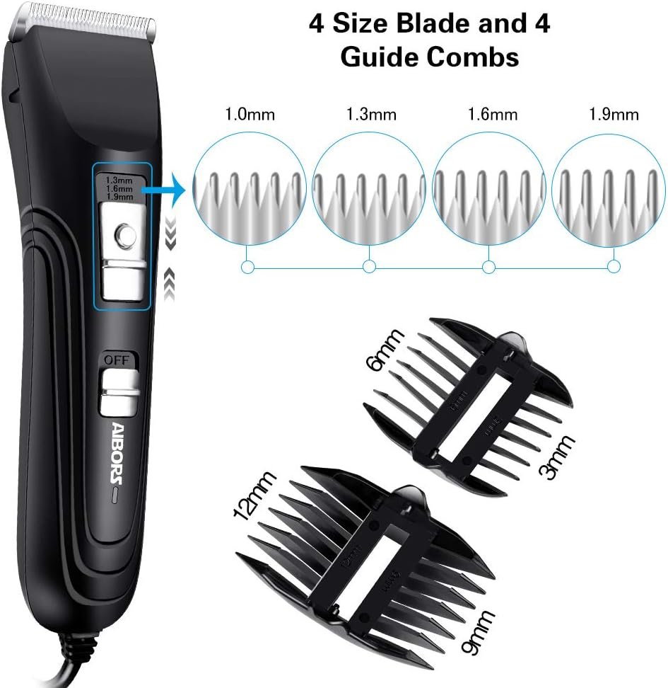 AIBORS Dog Clippers Shaver 12V High Power for Thick Heavy Coats Quiet Plug-in Pet Electric Professional Hair Grooming Clippers kit with Guard Combs Brush - Image 3