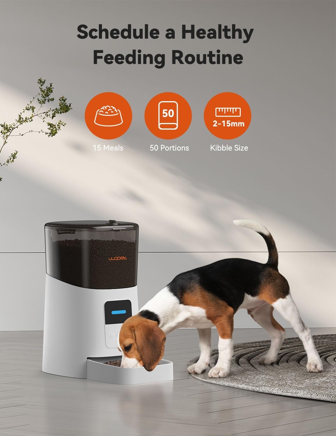WOPET 6L Automatic Cat Food Dispenser,WiFi Automatic Cat Feeder with APP Control for Remote Feeding,Automatic Dog Feeder with Low Food Sensor and Voice Recorder ,Up to 15 Meals per Day (White) - Image 4