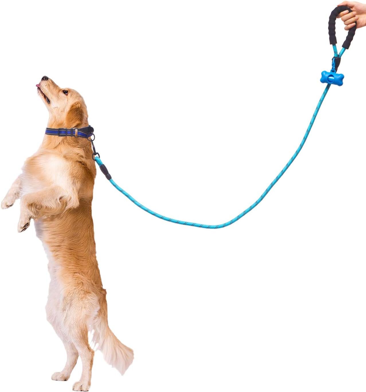 Reflective Strong Dog Leash, Heavy Duty Dog Leash with Reflective Dog Collar and Dog Waste Bag Dispenser for Dogs (150 cm Leash + L Collar, Blue) - Image 3