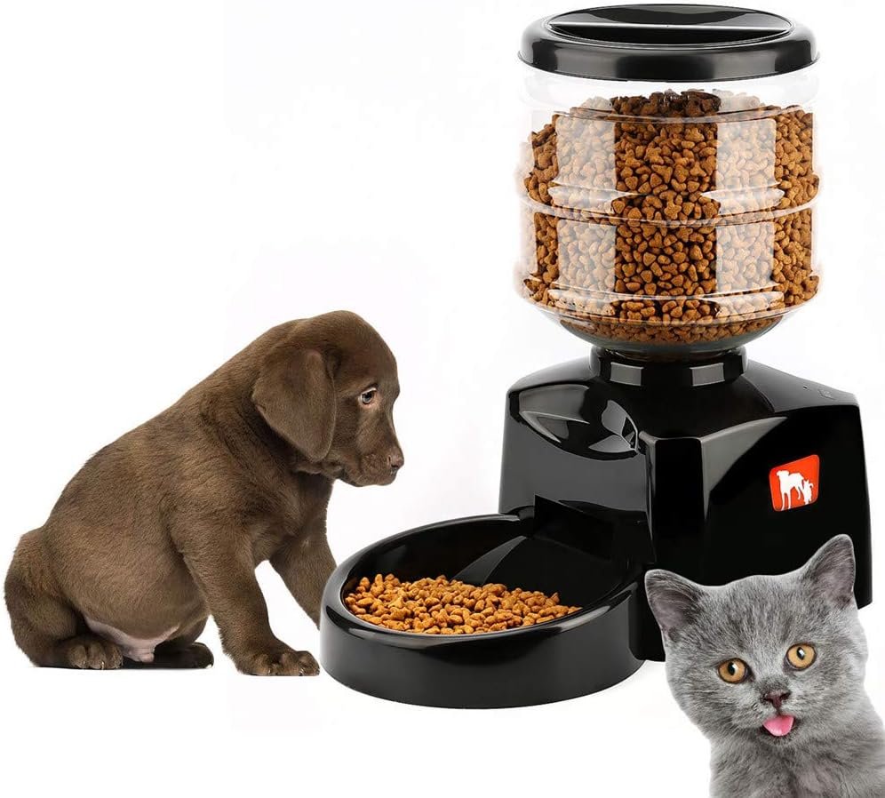 Automatic Pet Feeder Automatic Dog Feeder Small&Medium Pets Food Feeder Pet Dry Food Dispenser Cat Food Storage Kitten Food Feeder Cat Feeder Bowl black