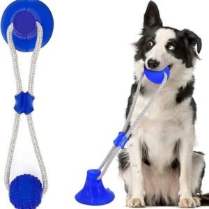 Dog Trust Suction Cup Dog Toy, Multifunction Pet Molar Bite Toy, Durable Pet Chew Bite Rope Toy, Dog Rubber Ball Toy with Suction Cup for Dental Care Teeth Cleaning Separation Anxiety (Blue)