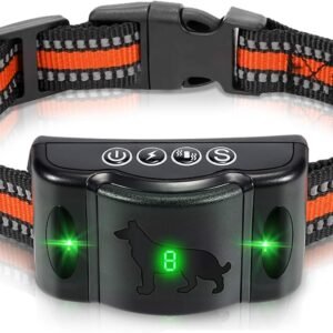 Dog Bark Collar Rechargeable Dog Barking Control Training Collar with LED 3 Training Mode Sound Vibration & Shock-8 Adjustable Sensitivity Levels Waterproof Pet Collar for Big Dogs