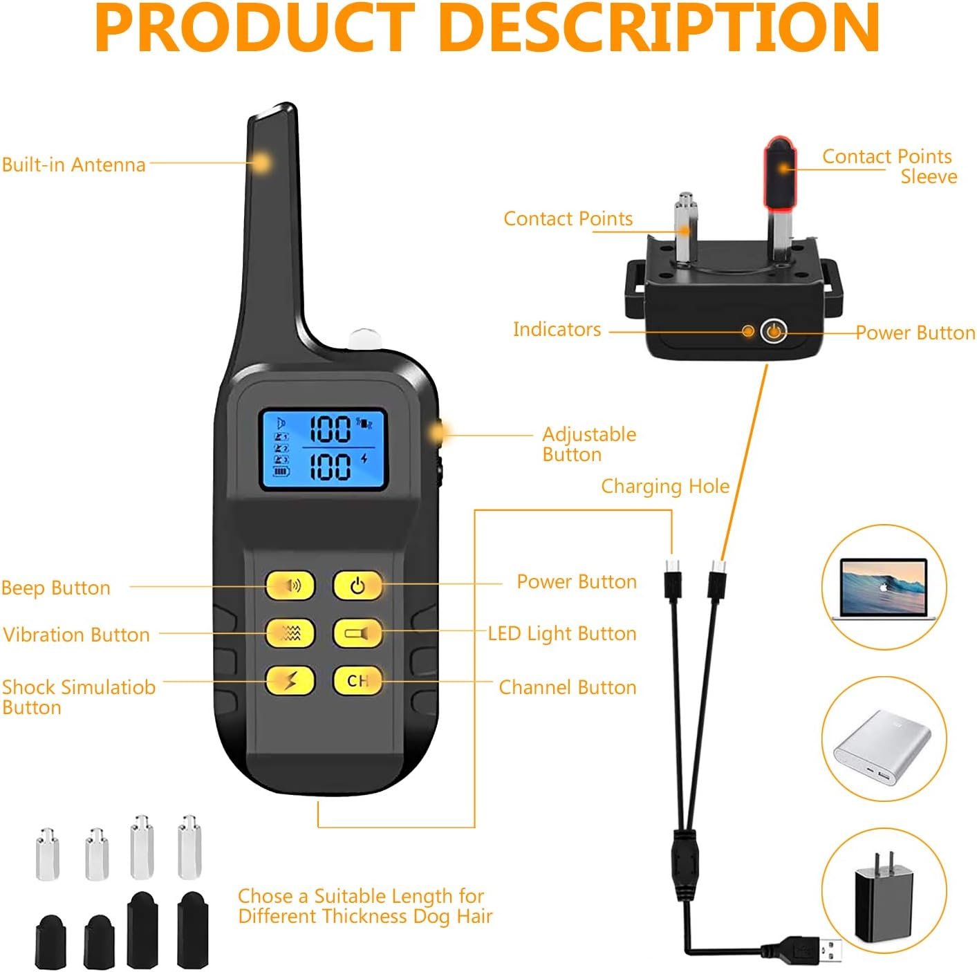 Dog Training Collar with Remote for 1000 meters, Rechargeable Dog Shock Collar with Auto Anti Bark, Waterproof 100 Levels Adjustable Beep/Vibration/Shock for Small Medium Large Dogs - Image 5