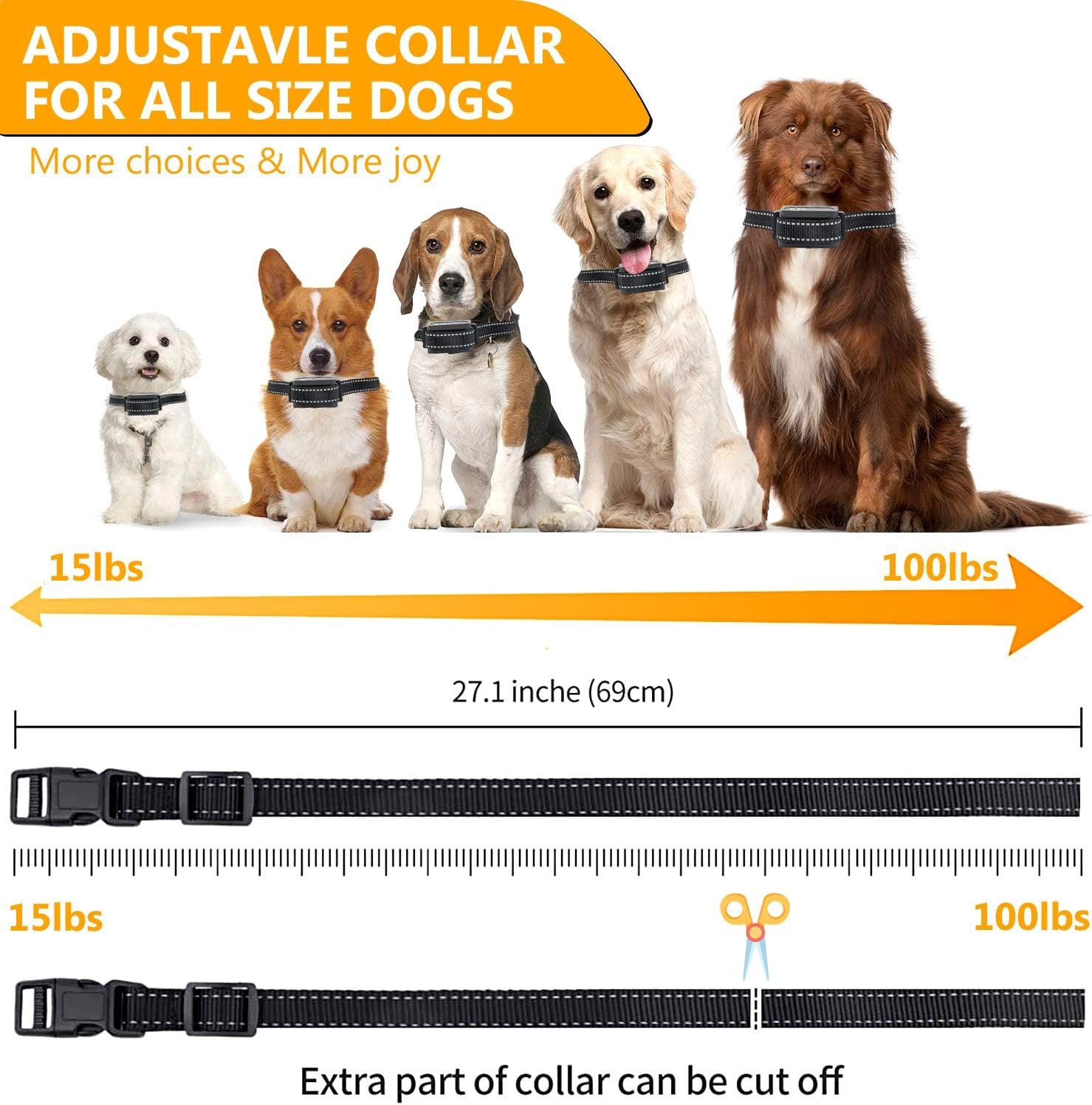 Dog Training Collar with Remote for 1000 meters, Rechargeable Dog Shock Collar with Auto Anti Bark, Waterproof 100 Levels Adjustable Beep/Vibration/Shock for Small Medium Large Dogs - Image 4