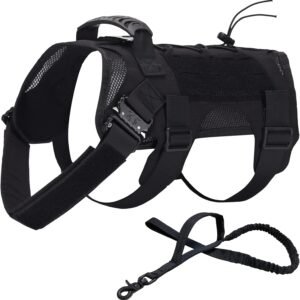 Dog Harness for Medium Dogs No-Pull, Adjustable Soft Padded Dog Vest, with Handle and Bungee Dog Leash Tactical Dog Harness Easy Control for Training Hiking Hunting Working Harness
