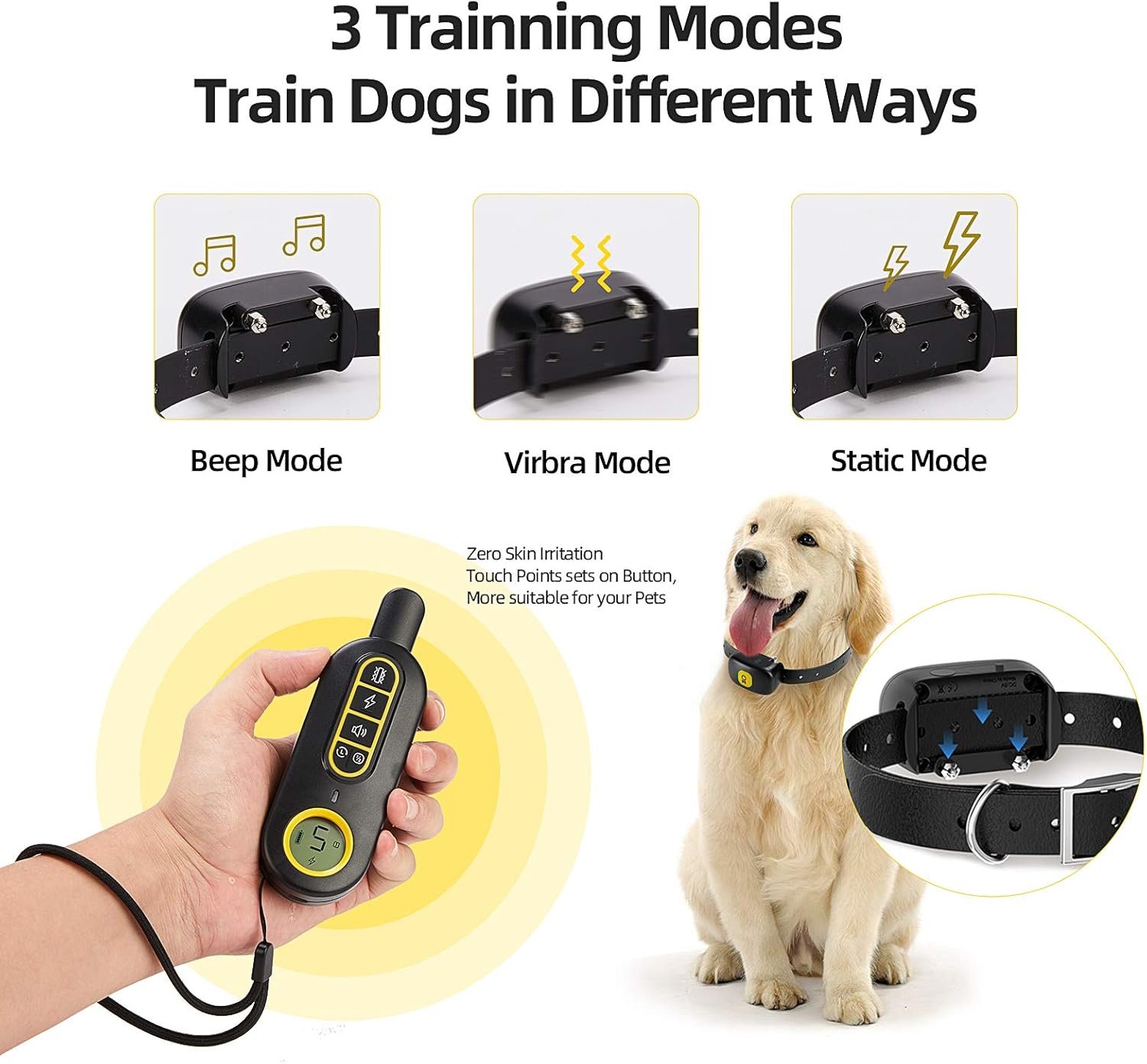 Dog Training Collar, Shock Collar for Dogs with Remote, 3 Training Modes-Beep, Vibration and No Harm Shock, 2 in 1 Rechargeable Collar, Adjustable Waterproof E Collar for Large Medium Small Dogs - Image 4