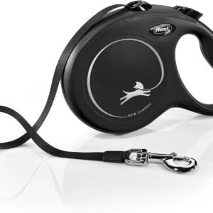 FLEXI New Classic Retractable Dog Leash (Tape) 26 feet, Large, Black