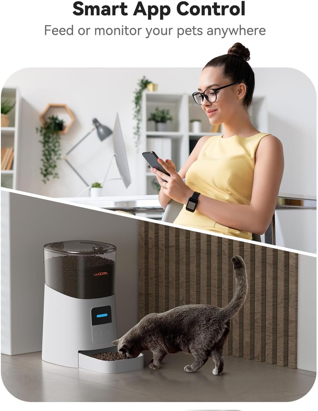 WOPET 6L Automatic Cat Food Dispenser,WiFi Automatic Cat Feeder with APP Control for Remote Feeding,Automatic Dog Feeder with Low Food Sensor and Voice Recorder ,Up to 15 Meals per Day (White) - Image 5