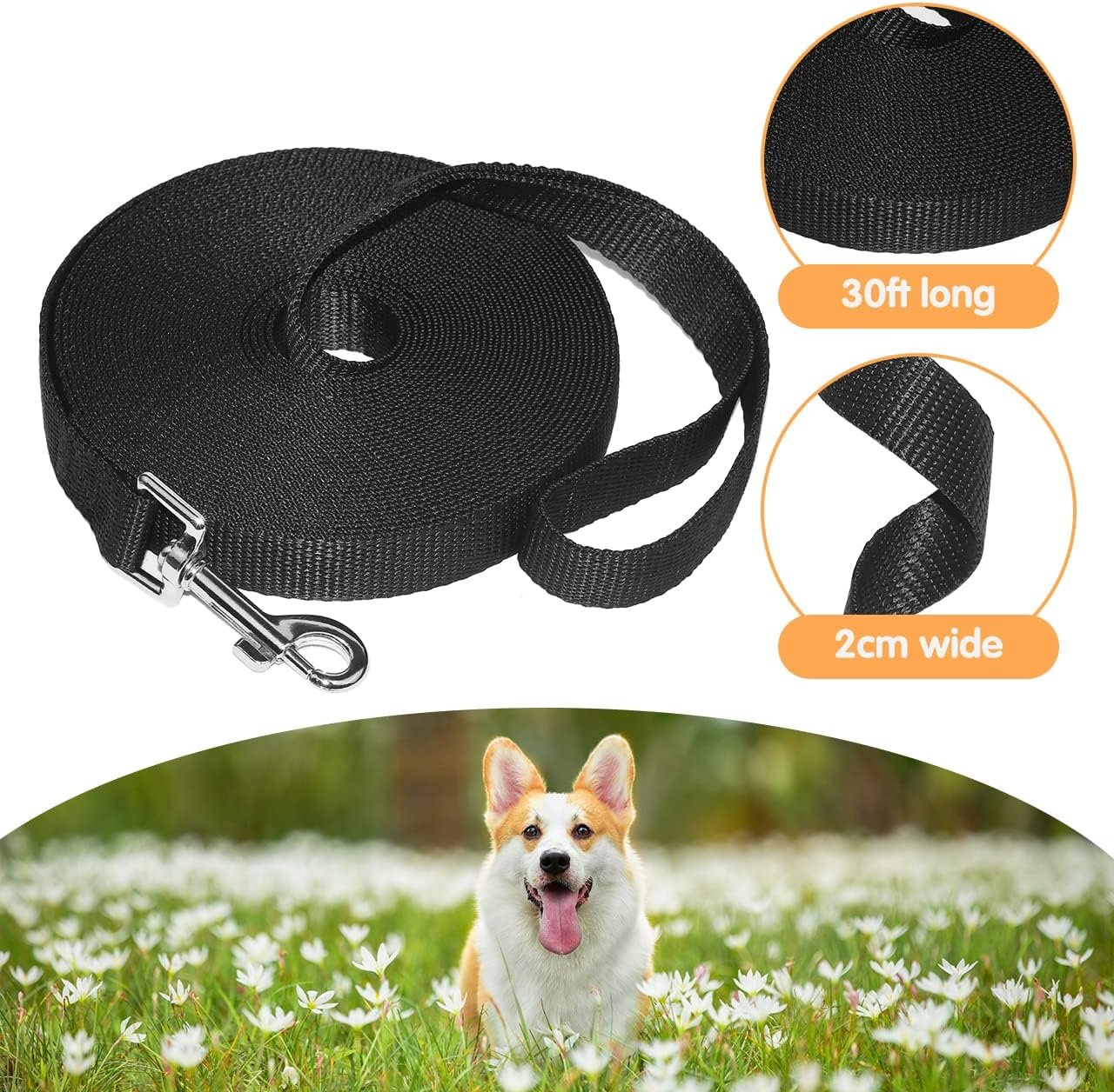 Dog/Puppy Obedience Recall Training Agility Lead - 9 meter Training Leash - Great for Training, Play, Camping, or Backyard, 2 Packs Black Long Leash - Image 5