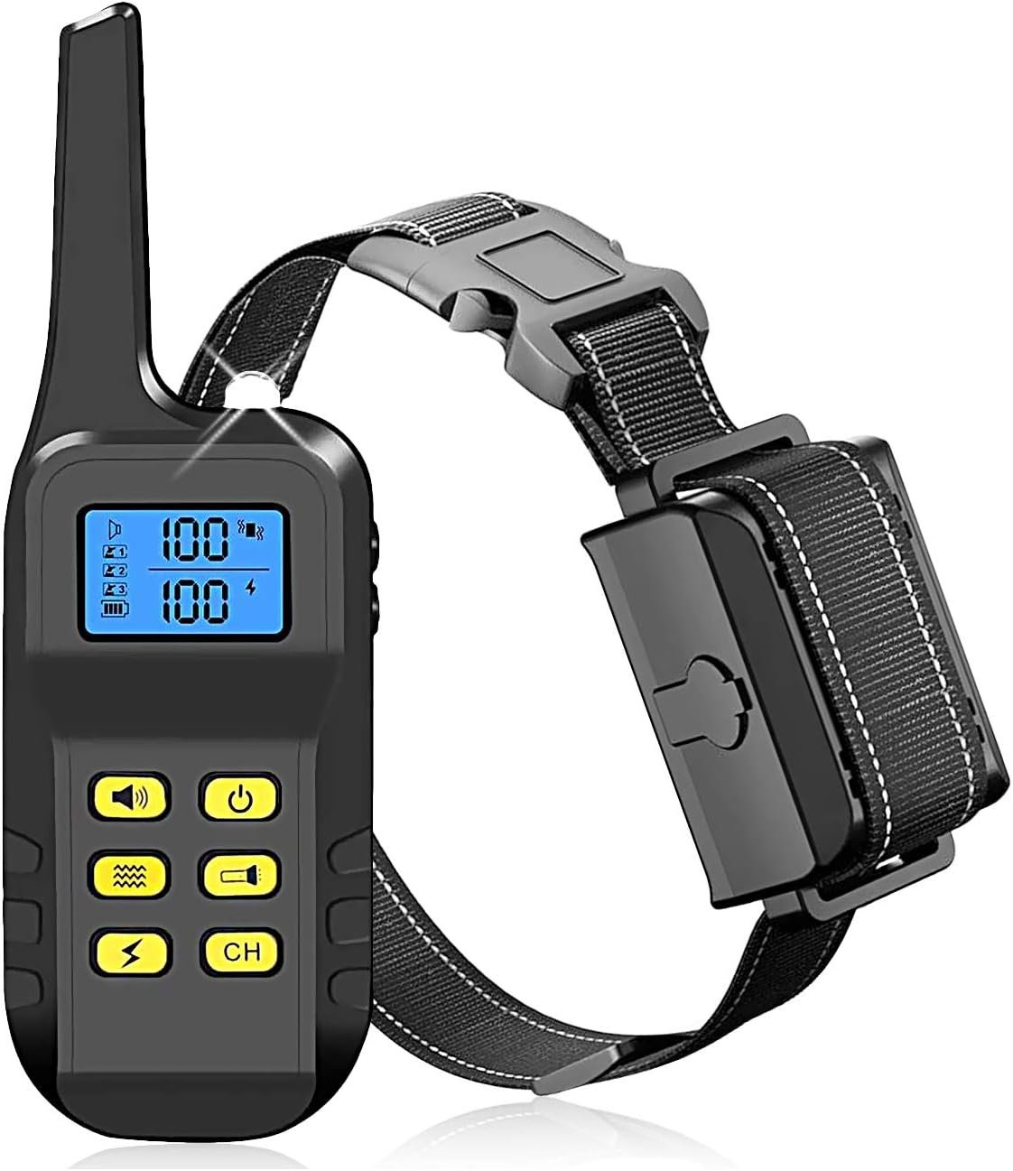 Dog Training Collar with Remote for 1000 meters, Rechargeable Dog Shock Collar with Auto Anti Bark, Waterproof 100 Levels Adjustable Beep/Vibration/Shock for Small Medium Large Dogs