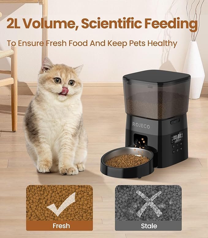 Automatic Cat Feeders,8cup/68oz Automatic Cat Food Dispenser,Program 1-6 Meals Control,2L Auto Timed Cat Feeder for Dry Food,Cats&Puppy Dogs Pet Feeder,Support Dual Power Supply - Image 3