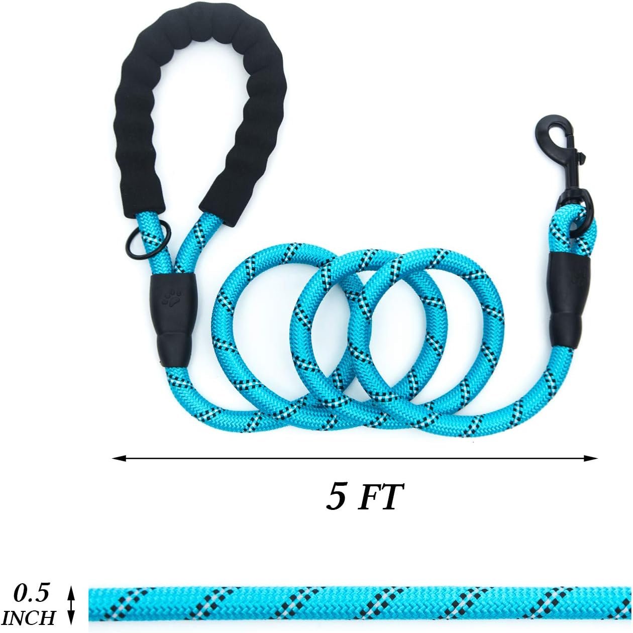 Reflective Strong Dog Leash, Heavy Duty Dog Leash with Reflective Dog Collar and Dog Waste Bag Dispenser for Dogs (150 cm Leash + L Collar, Blue) - Image 4