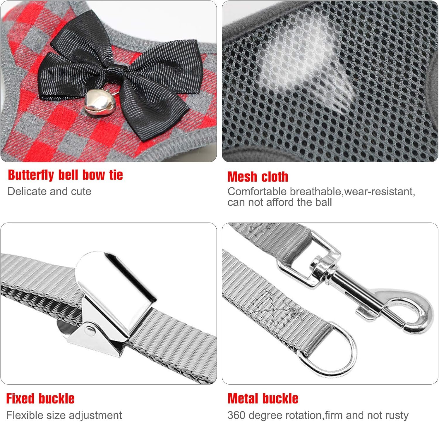 Small Dog Harness and Leash Set - No Pull Pet Harness with Soft Mesh Nylon Vest for Small Dogs and Cats Red - Image 4