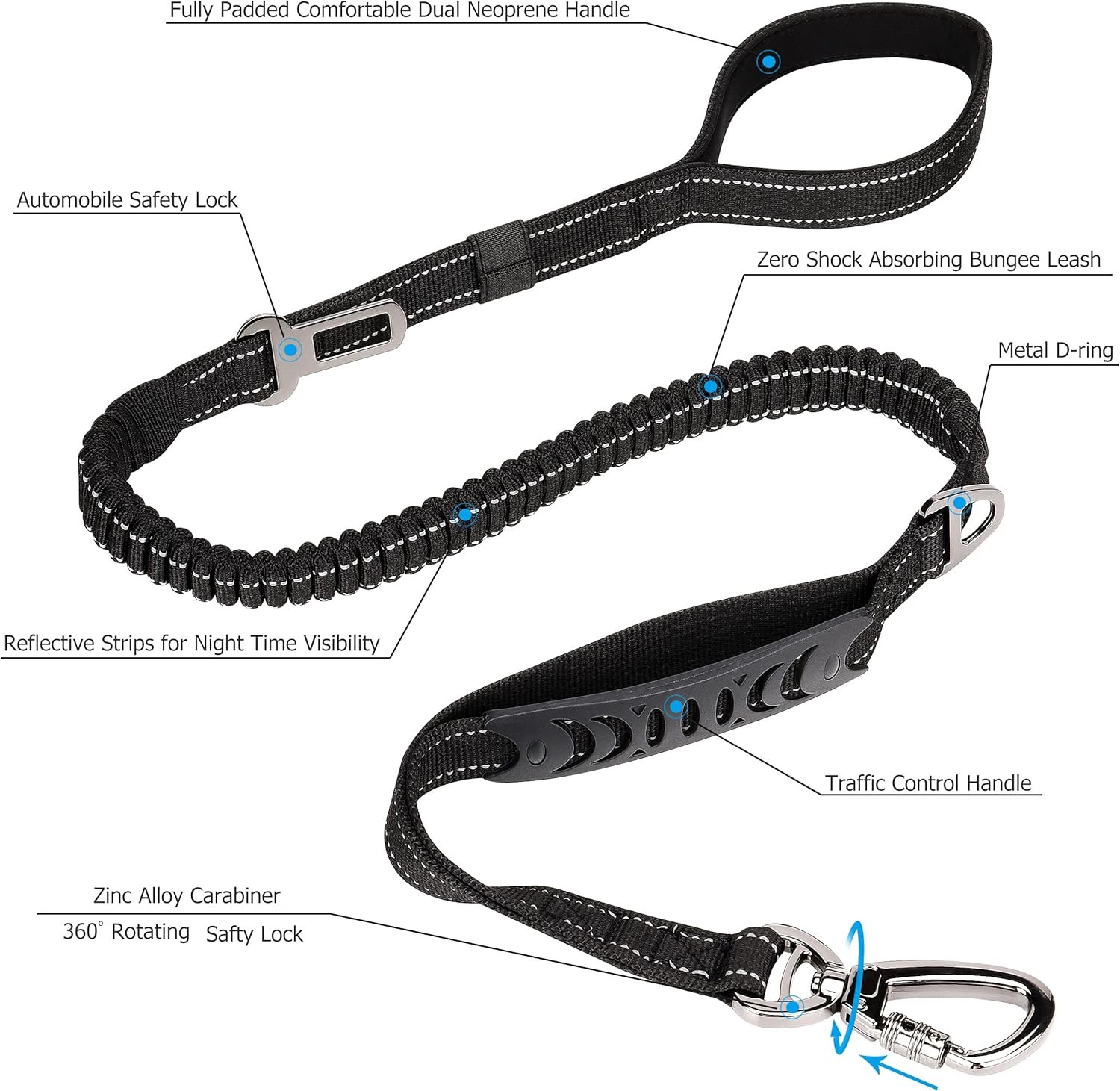 Dog Leash, 4-6 feet Highly Reflective Heavy Duty Dog Leash with Comfortable Padded Handle and Car Seat Belt Buckle for Medium and Large Dogs - Image 3
