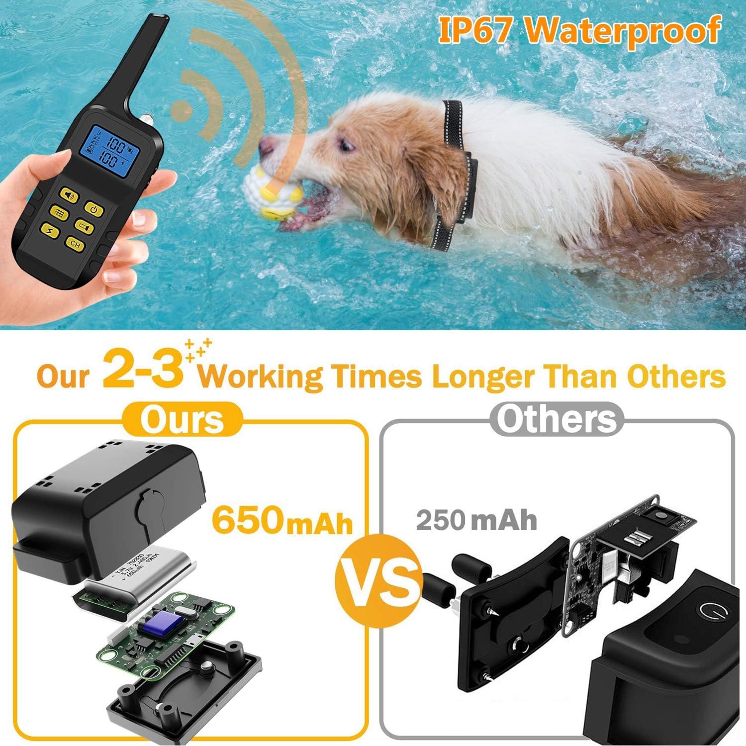 Dog Training Collar with Remote for 1000 meters, Rechargeable Dog Shock Collar with Auto Anti Bark, Waterproof 100 Levels Adjustable Beep/Vibration/Shock for Small Medium Large Dogs - Image 7