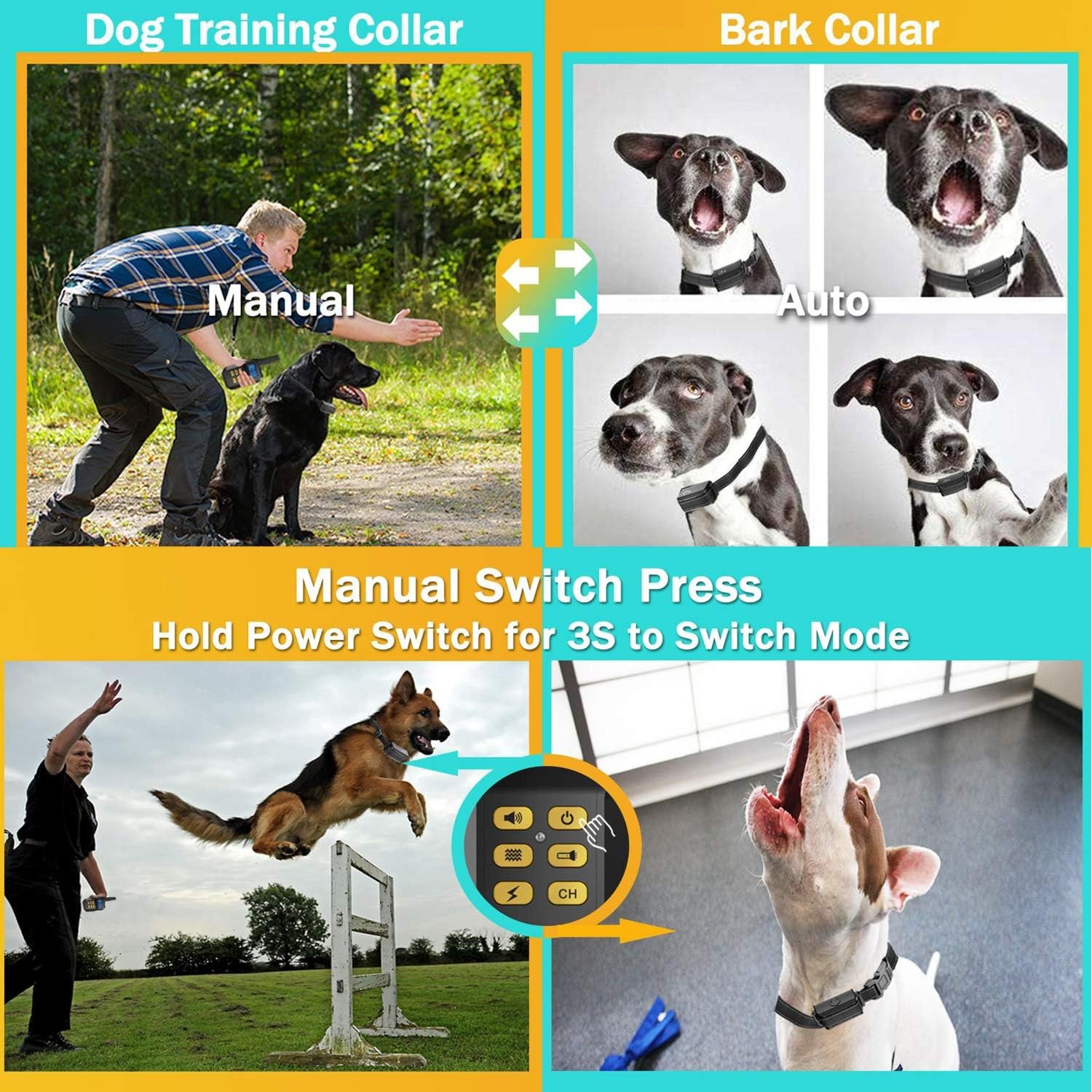 Dog Training Collar with Remote for 1000 meters, Rechargeable Dog Shock Collar with Auto Anti Bark, Waterproof 100 Levels Adjustable Beep/Vibration/Shock for Small Medium Large Dogs - Image 6