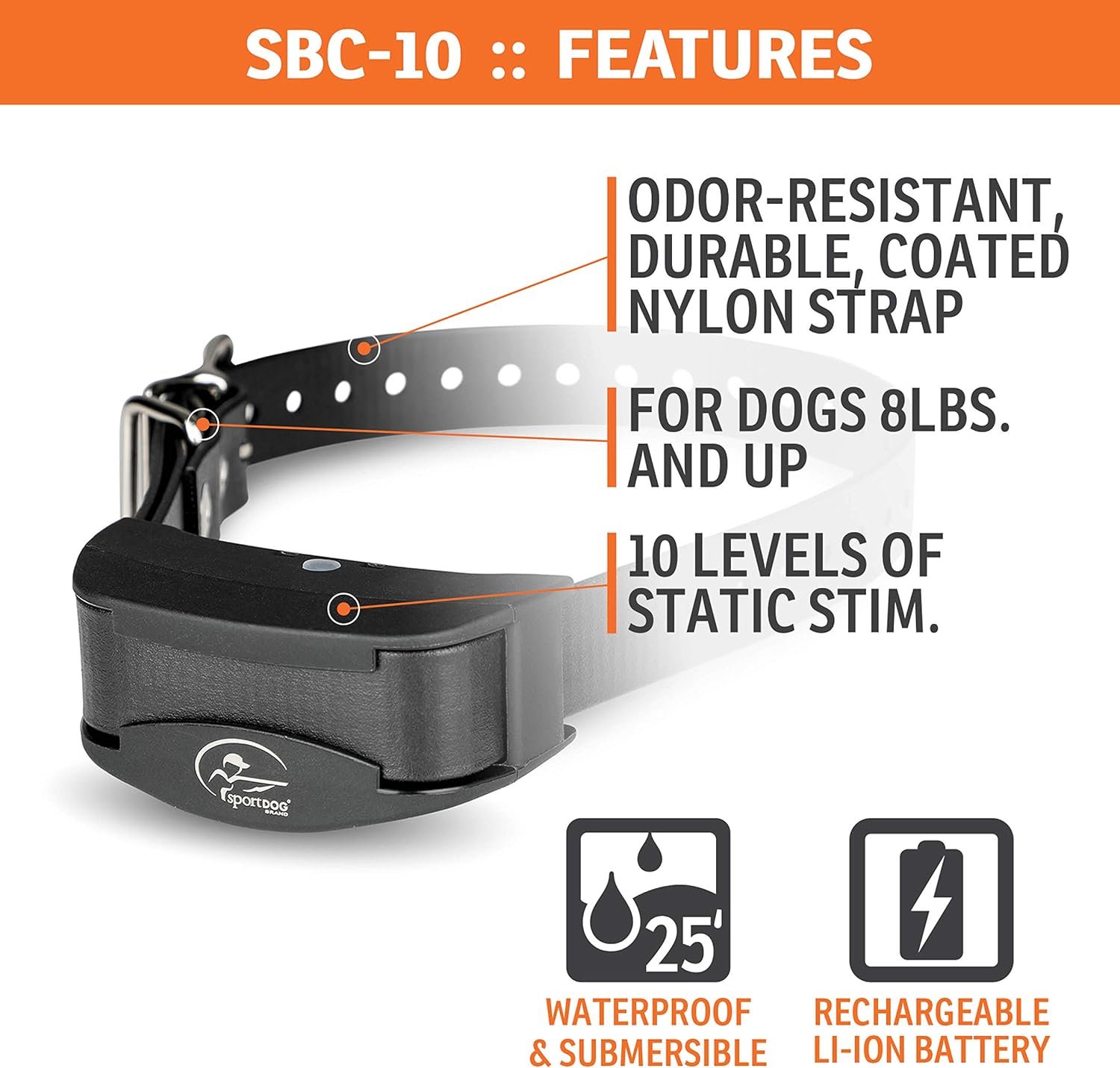 SportDOG Brand NoBark 10 Collar - Rechargeable, Programmable Bark Collar - Waterproof & Submersible, Black - Image 5