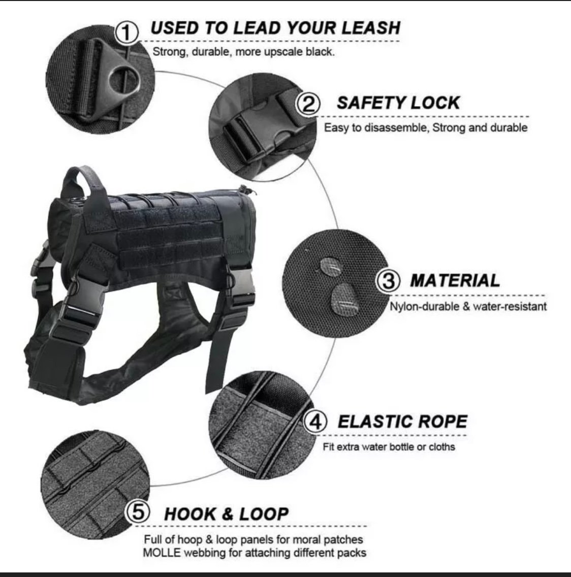 Premium Tactical Dog Harness, Military Dog Harness Patent Straps, Extended Service Dog Vest No Pull Dog Harness with Way Handles& Metal D Rings, Personalized Dog Vest (M),(L),(XL) - Image 15