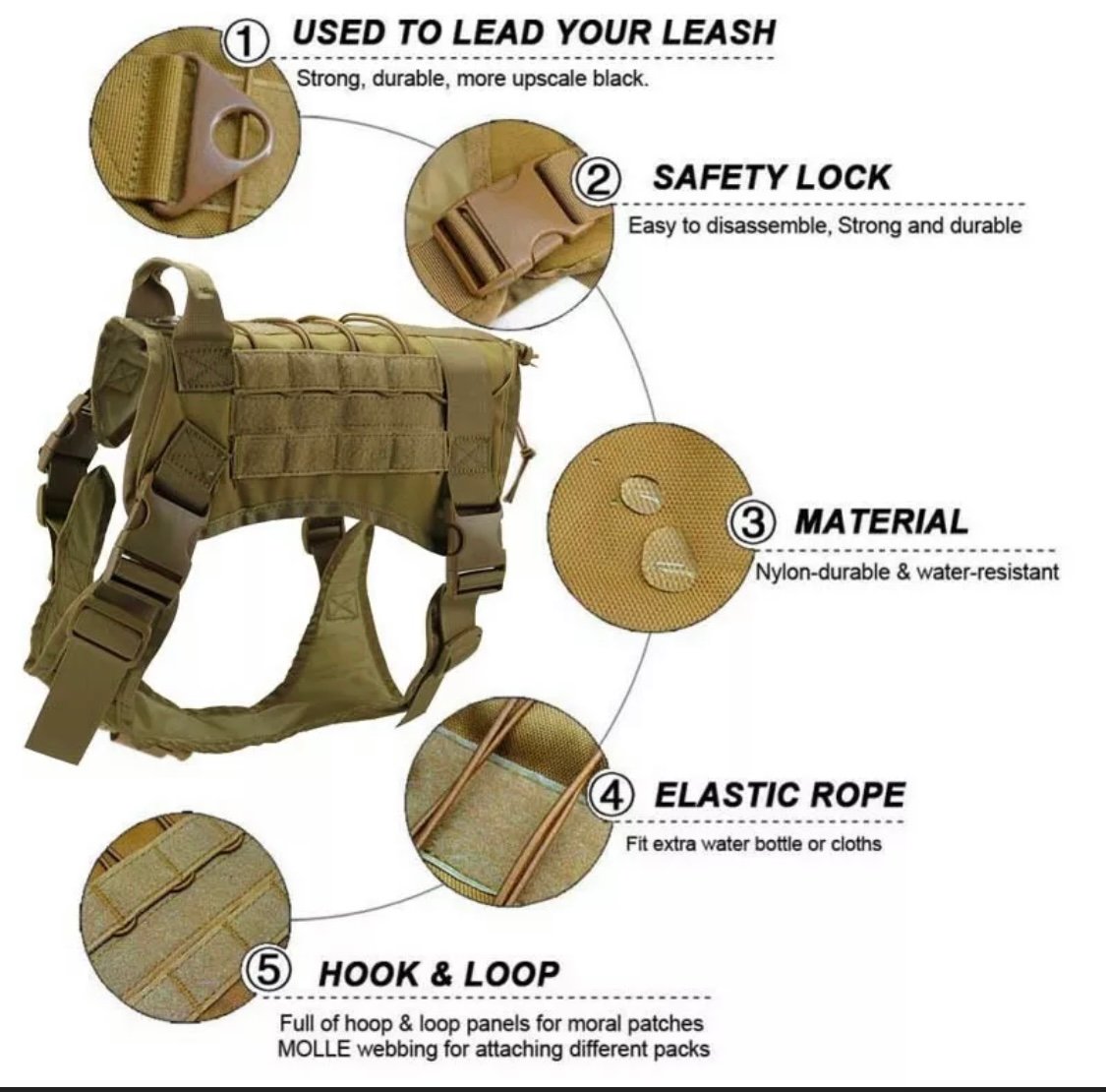 Premium Tactical Dog Harness, Military Dog Harness Patent Straps, Extended Service Dog Vest No Pull Dog Harness with Way Handles& Metal D Rings, Personalized Dog Vest (M),(L),(XL) - Image 11