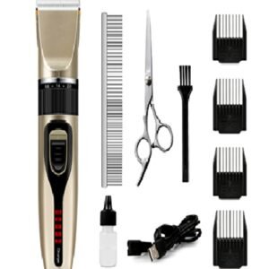 Dog Clippers,Dog Grooming Clipper Low Noise,Cordless Rechargeable Dog Hair Trimmer with LCD Display,Professional Pet Grooming Kit with 4 Comb Guides,Comb,Scissors for Small Medium Large Dog Cat Pet
