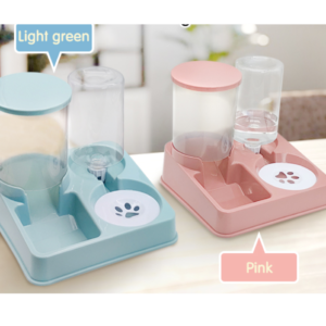 Gravity Cat Food and Water Dispenser, 2 in 1 Automatic Cat Dry Food and Water Feeder, Detachable Auto Waterer and Feeders for Indoor Cats Kittens (Pink)