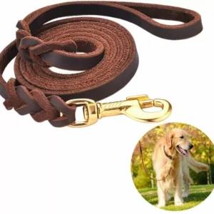 Leather Dog Leash 6 ft Leather Dog Training Leash Pet Braided Dog Leash for Large Medium Leads Rope Dogs Walking&Training (1/2 Inch,Brown)