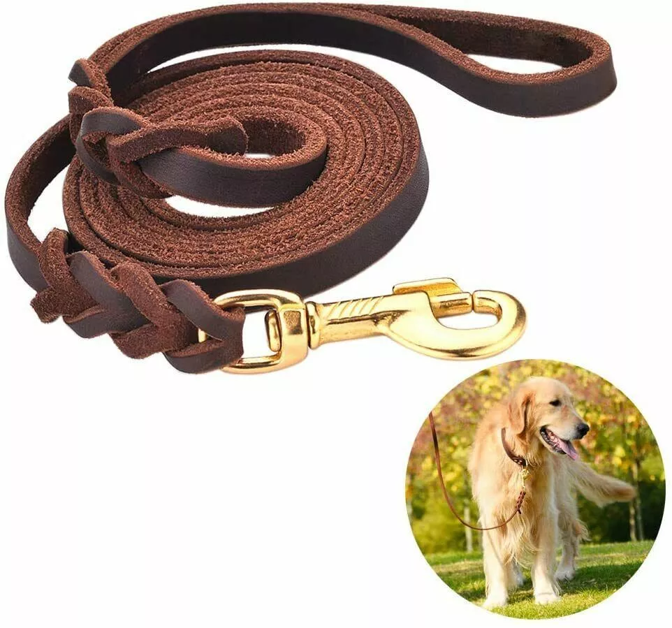 Leather Dog Leash 6 ft Leather Dog Training Leash Pet Braided Dog Leash for Large Medium Leads Rope Dogs Walking&Training (1/2 Inch,Brown)