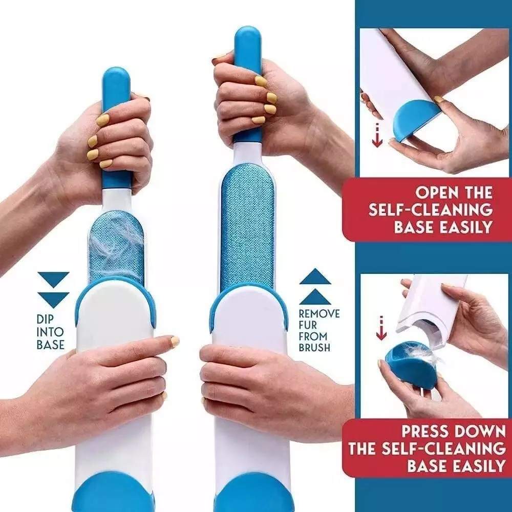 Pet Hair Remover for Couch Furniture Clothing Car Seat Lint Brush - Fur Remover - Fur & Lint Removal - Dog & Cat Hair Remover - Double-Sided Brush with Self-Cleaning Base (Blue) - Image 12