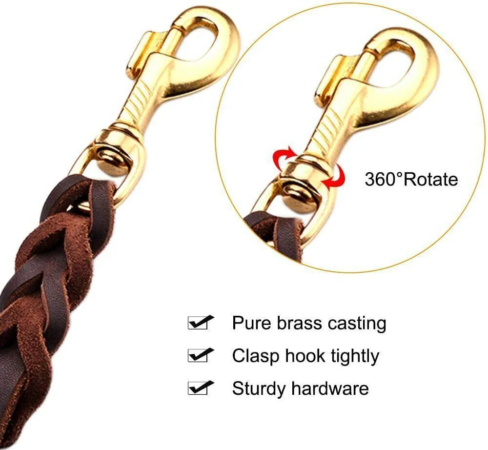 Leather Dog Leash 6 ft Leather Dog Training Leash Pet Braided Dog Leash for Large Medium Leads Rope Dogs Walking&Training (1/2 Inch,Brown) - Image 3