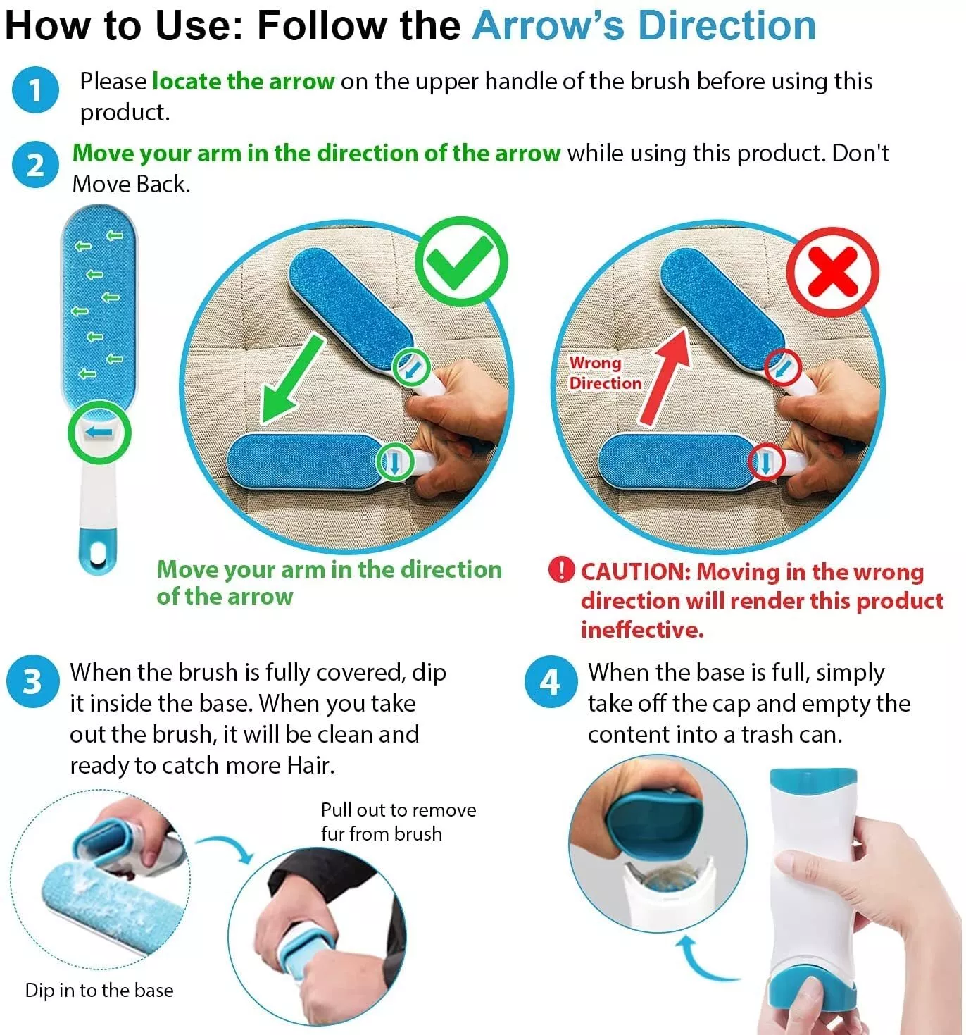 Pet Hair Remover for Couch Furniture Clothing Car Seat Lint Brush - Fur Remover - Fur & Lint Removal - Dog & Cat Hair Remover - Double-Sided Brush with Self-Cleaning Base (Blue) - Image 5