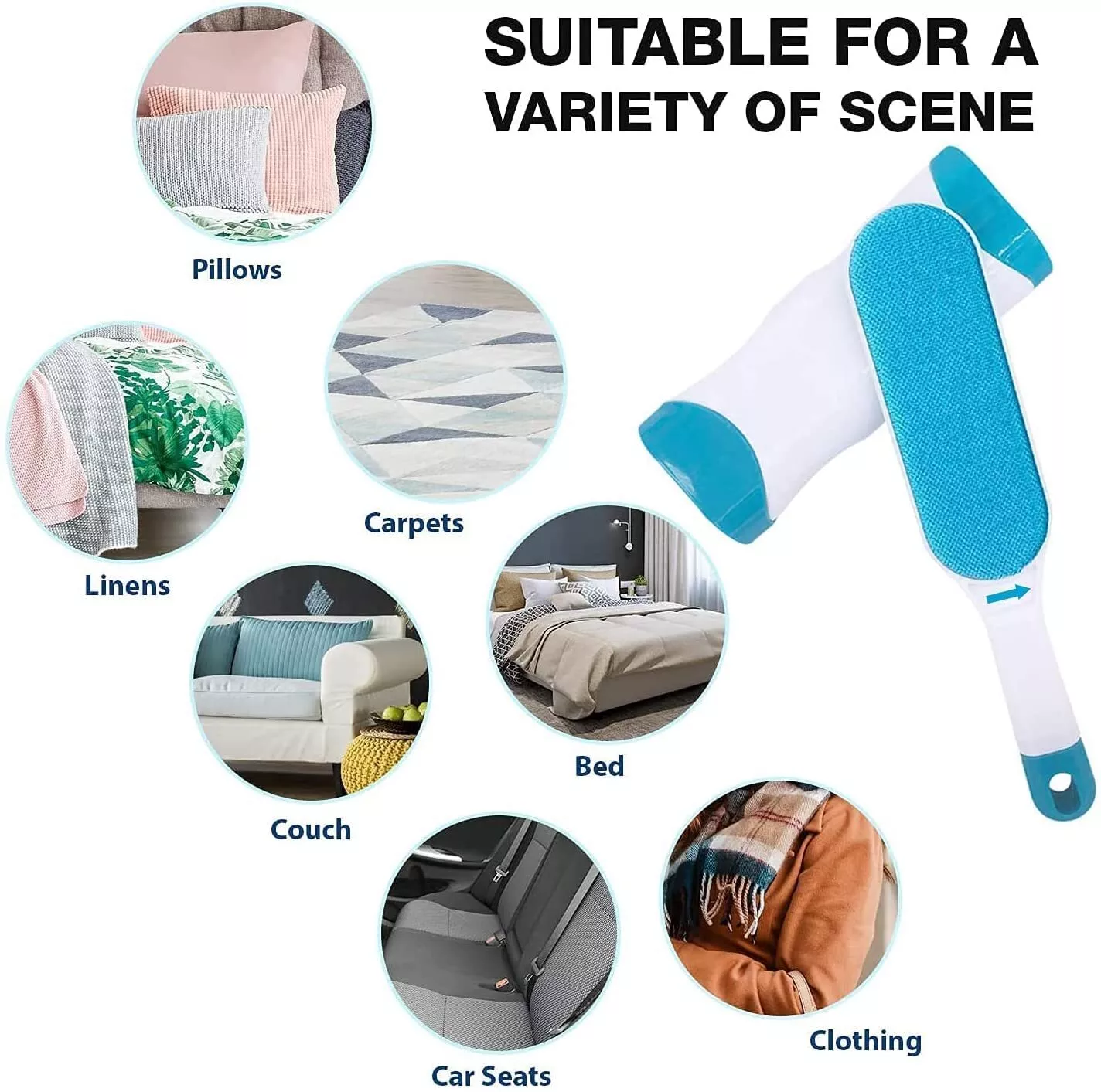 Pet Hair Remover for Couch Furniture Clothing Car Seat Lint Brush - Fur Remover - Fur & Lint Removal - Dog & Cat Hair Remover - Double-Sided Brush with Self-Cleaning Base (Blue) - Image 7