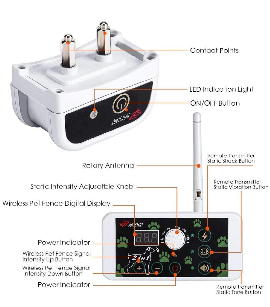 Dog Wireless Fence & Training Collar 2-in-1 System, Pets Dog Containment System Boundary Container with IP65 Waterproof Dog Training Collar Receiver, Adjustable Control Range 200 meter,for1dog - Image 5
