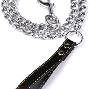 Chain Dog Leash with Leather Handle (120 cm) Black