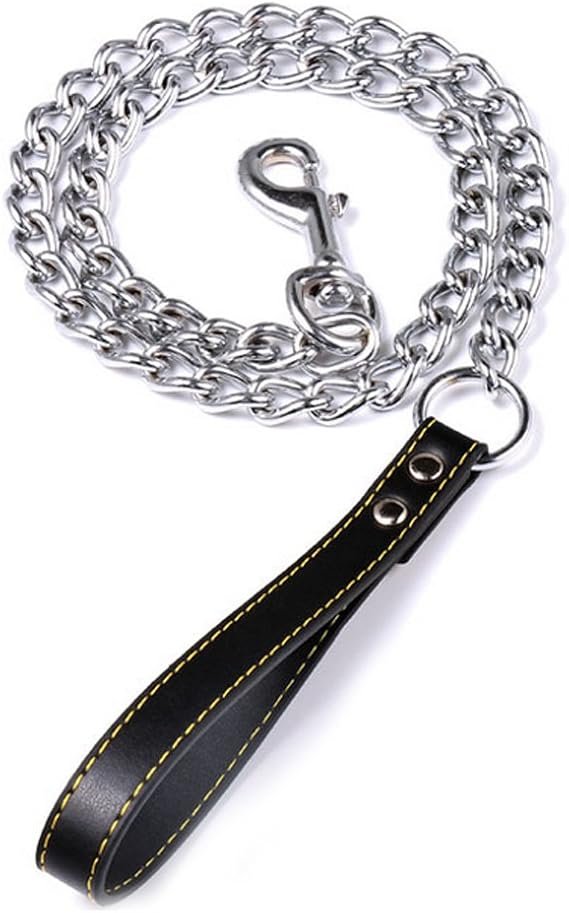 Chain Dog Leash with Leather Handle (120 cm) Black