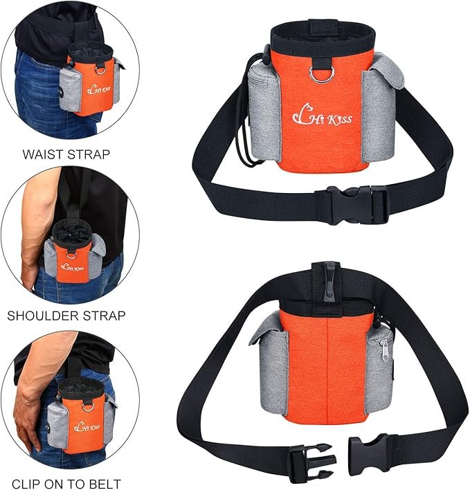 Hi Kiss Dog Treat Training Pouch,Treat Tote Carry Snacks Toys for Training Reward Walking,Solid Clip, Waist belt, Shoulder Strap, Built-in Poop Bag Dispenser - Image 6