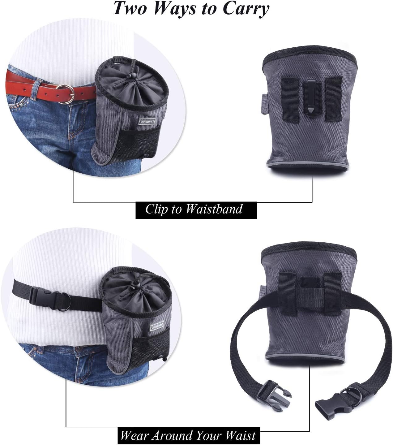 VIVAGLORY Sports Style Dog Treat Bag, Enlarged Opening Dog Training Treat Bag with Detachable Waistband, Poop Bag Dispenser, Convenient to Carry Treats, Kibbles, Pet Toys, Grey - Image 3