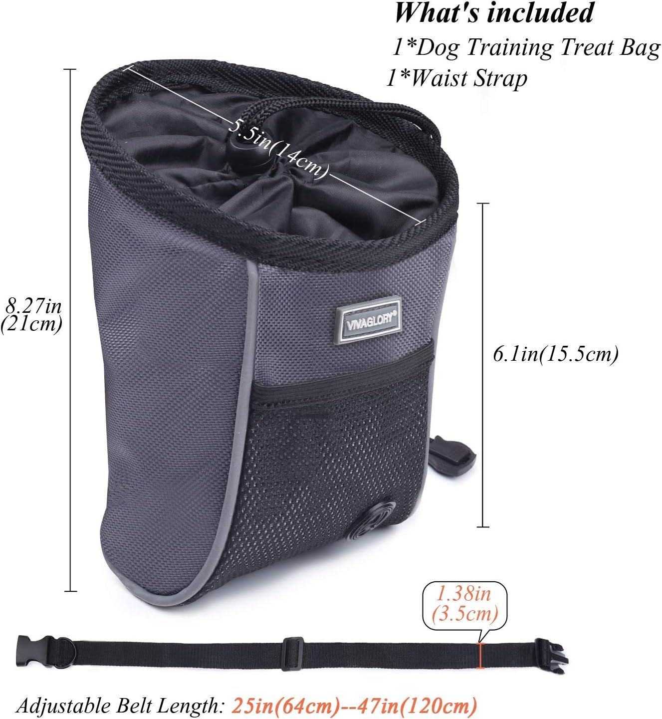 VIVAGLORY Sports Style Dog Treat Bag, Enlarged Opening Dog Training Treat Bag with Detachable Waistband, Poop Bag Dispenser, Convenient to Carry Treats, Kibbles, Pet Toys, Grey - Image 4