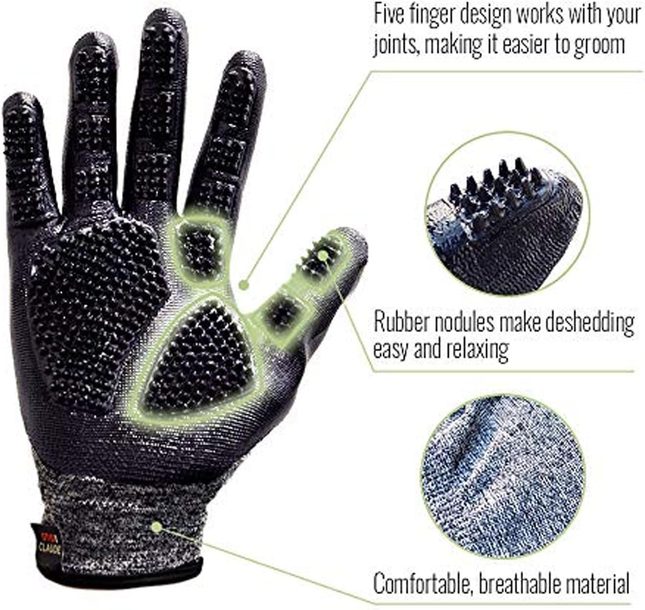 Otis & Claude Pet Grooming Gloves with Adjustable Strap - Gentle and Comfortable Hair Remover, Bathing, Massage, Brush - Left & Right - for Cats, Dogs & Horses - Image 3