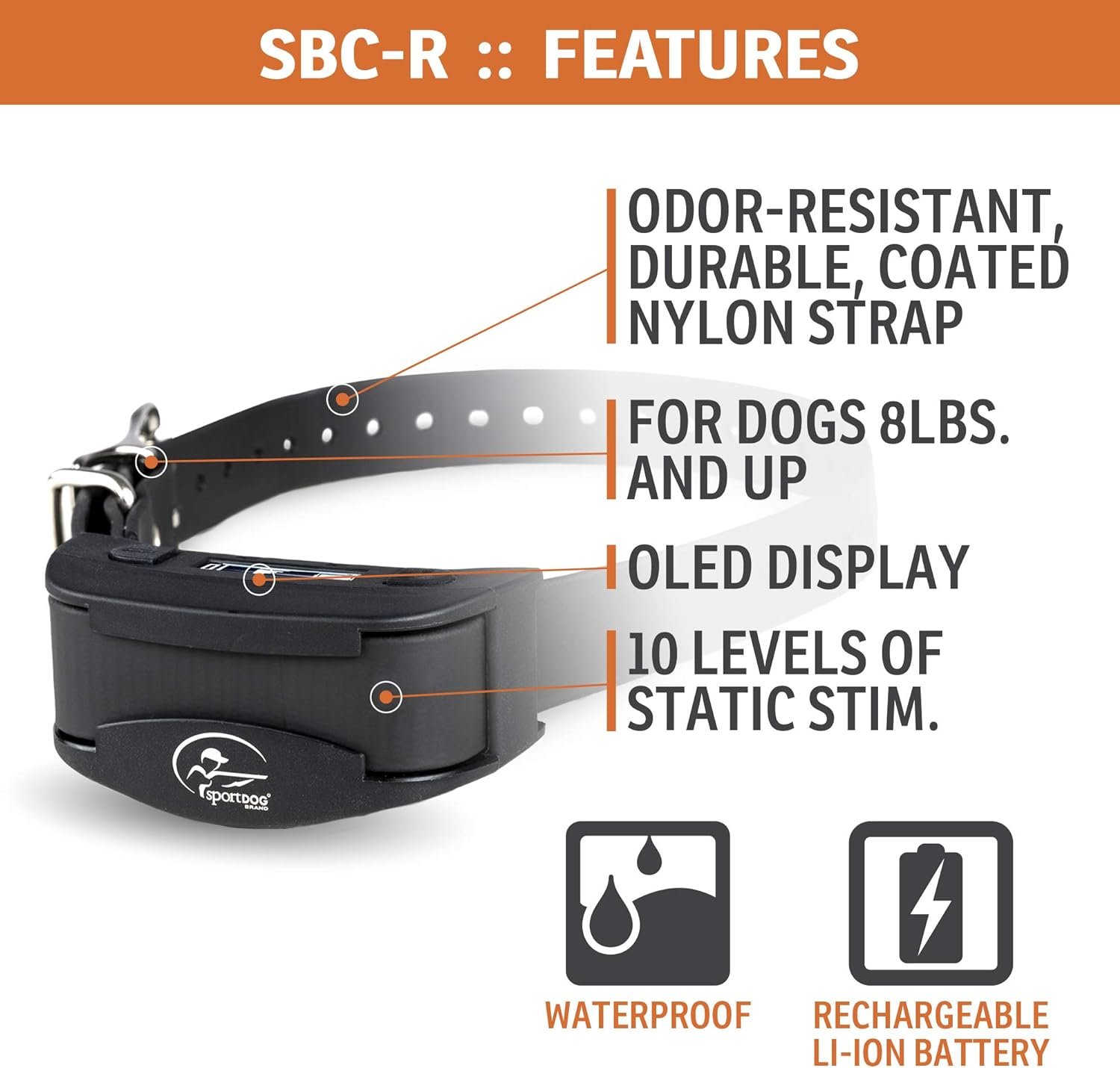 SportDOG Brand NoBark SBC-R Bark Collar - Shock Collar - 3 Modes of Operation - Rechargeable, Waterproof - Static Correction E-Collar - Dogs 8 lbs & up - Image 8