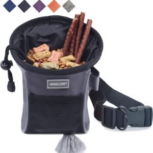 VIVAGLORY Sports Style Dog Treat Bag, Enlarged Opening Dog Training Treat Bag with Detachable Waistband, Poop Bag Dispenser, Convenient to Carry Treats, Kibbles, Pet Toys, Grey